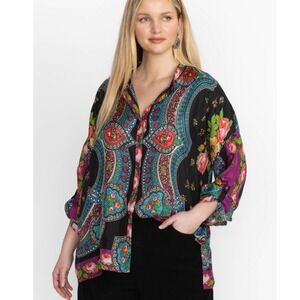 Johnny Was Womens Shirt Large Seline Floral Paisley‎ 100% Silk Button Up Blouse